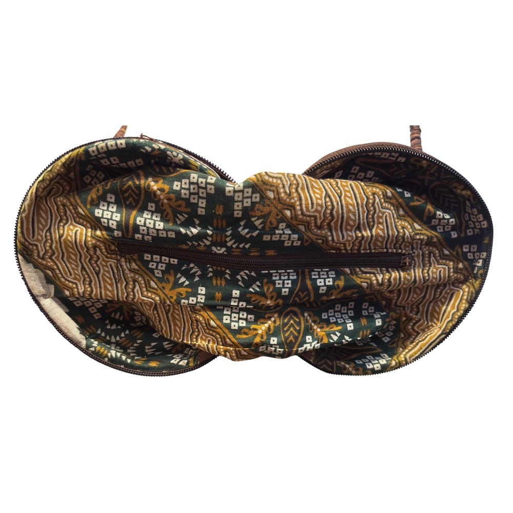 Coconut Shell Crossbody Bag 18" round Brown Painted Tropical Excellent - Picture 6 of 10